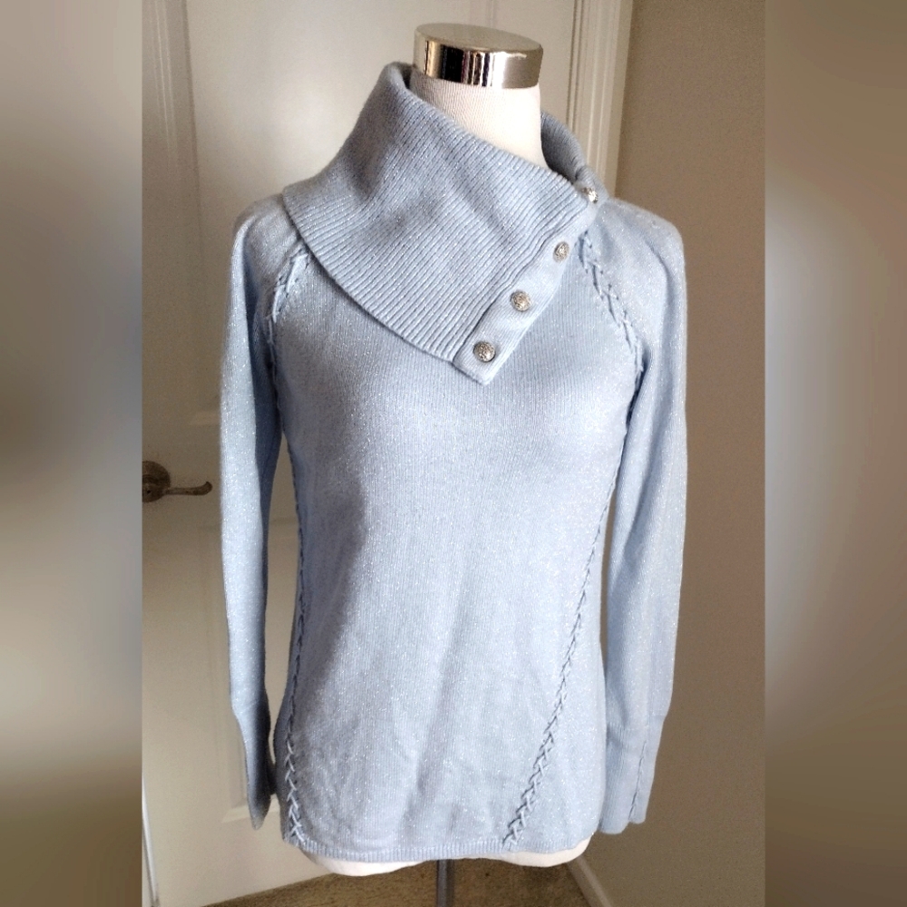 White House Black Market Shimmery Light Blue Blue  Cowl Neck Sweater Xs